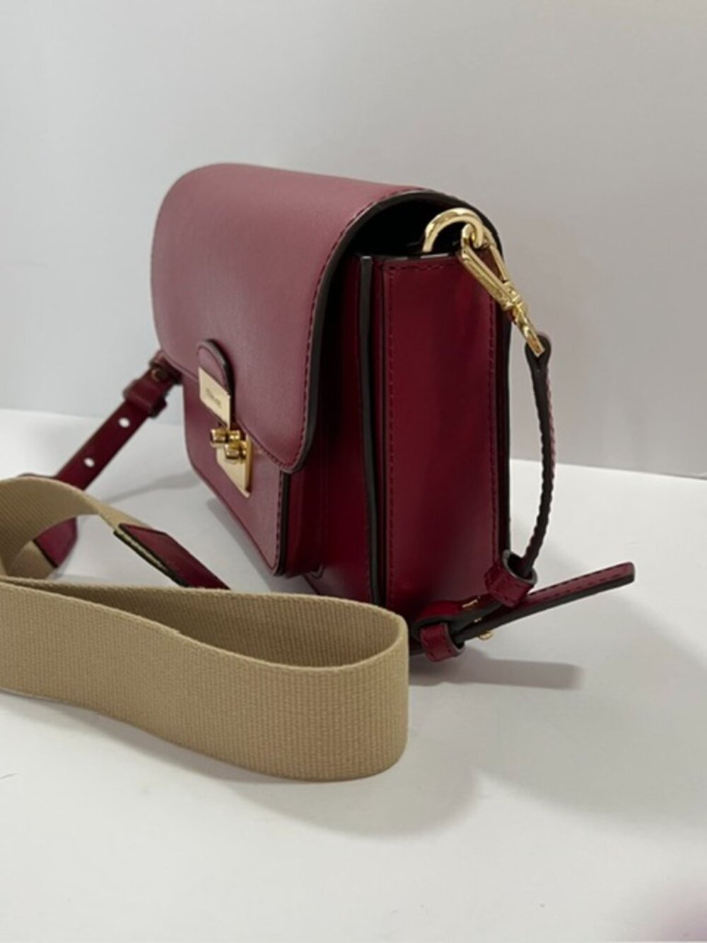 Michael Kors Leather Sloan Editor Large Shoulder Bag Dark Cherry 2 Straps - Picture 5 of 14